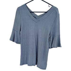 Como Blu Size Small Knit Shirt Blue and White Ruffle Sleeves‎ Loose Fit Blouse